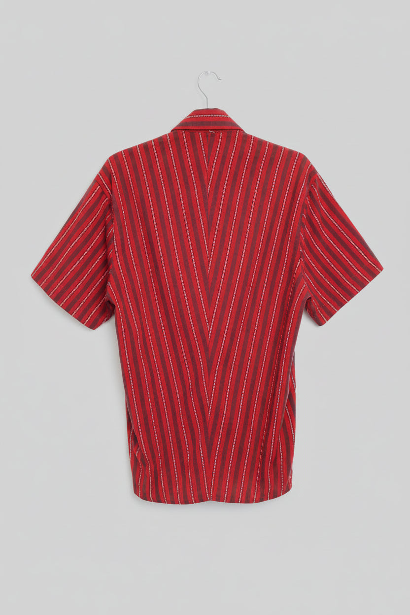 Vintage Red Striped Short Sleeve Button-Up Shirt