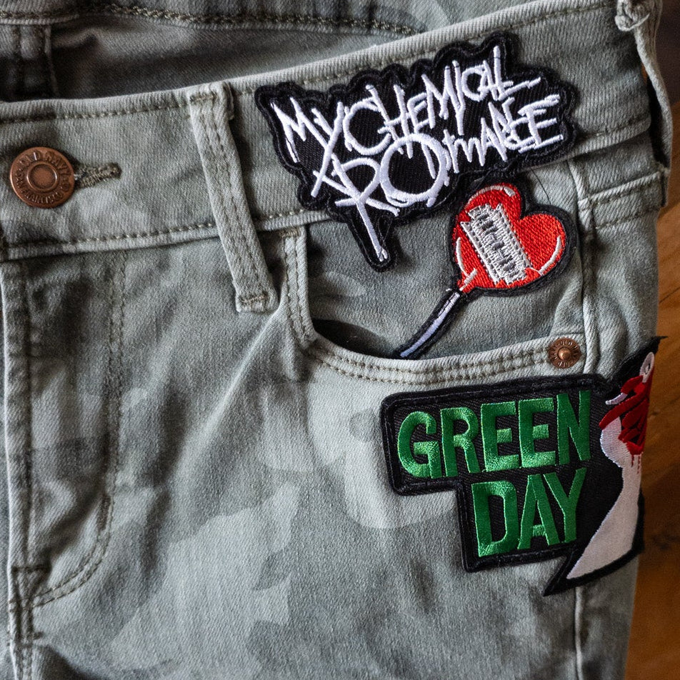 Custom Old Navy Rockstar Super Skinny Camo Jeans – Punk Rock Green Day & Misfits Patches