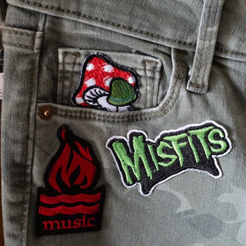 Custom Old Navy Rockstar Super Skinny Camo Jeans – Punk Rock Green Day & Misfits Patches
