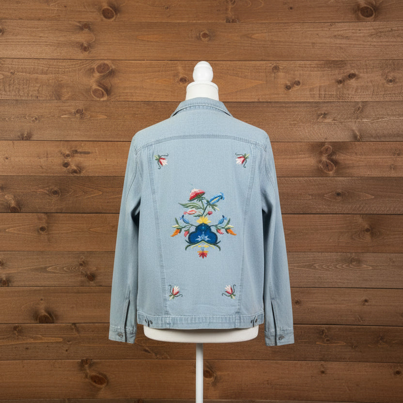 Fresh Groove Embroidered Chambray Snap Button Shirt Women's XL NWT Floral Western Top
