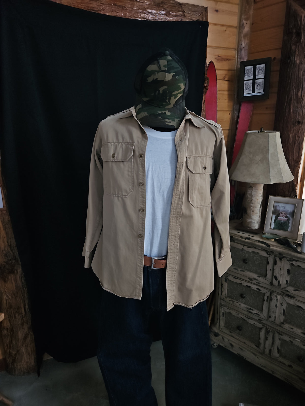 Vintage Military Style Khaki Utility Field Shirt Men's Large XL Button Front Safari Overshirt