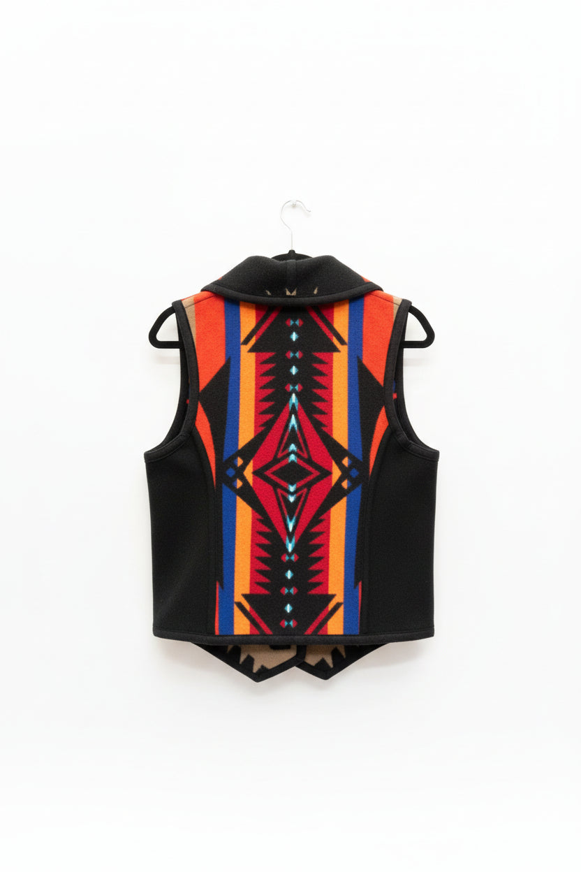 Southwestern Aztec Fleece Vest Women's Small Black Open Front Western Blanket Vest