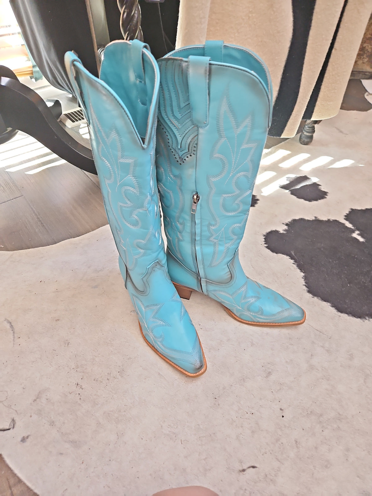 Women's Turquoise Western Cowboy Boots Knee High Side Zip Size 12 New