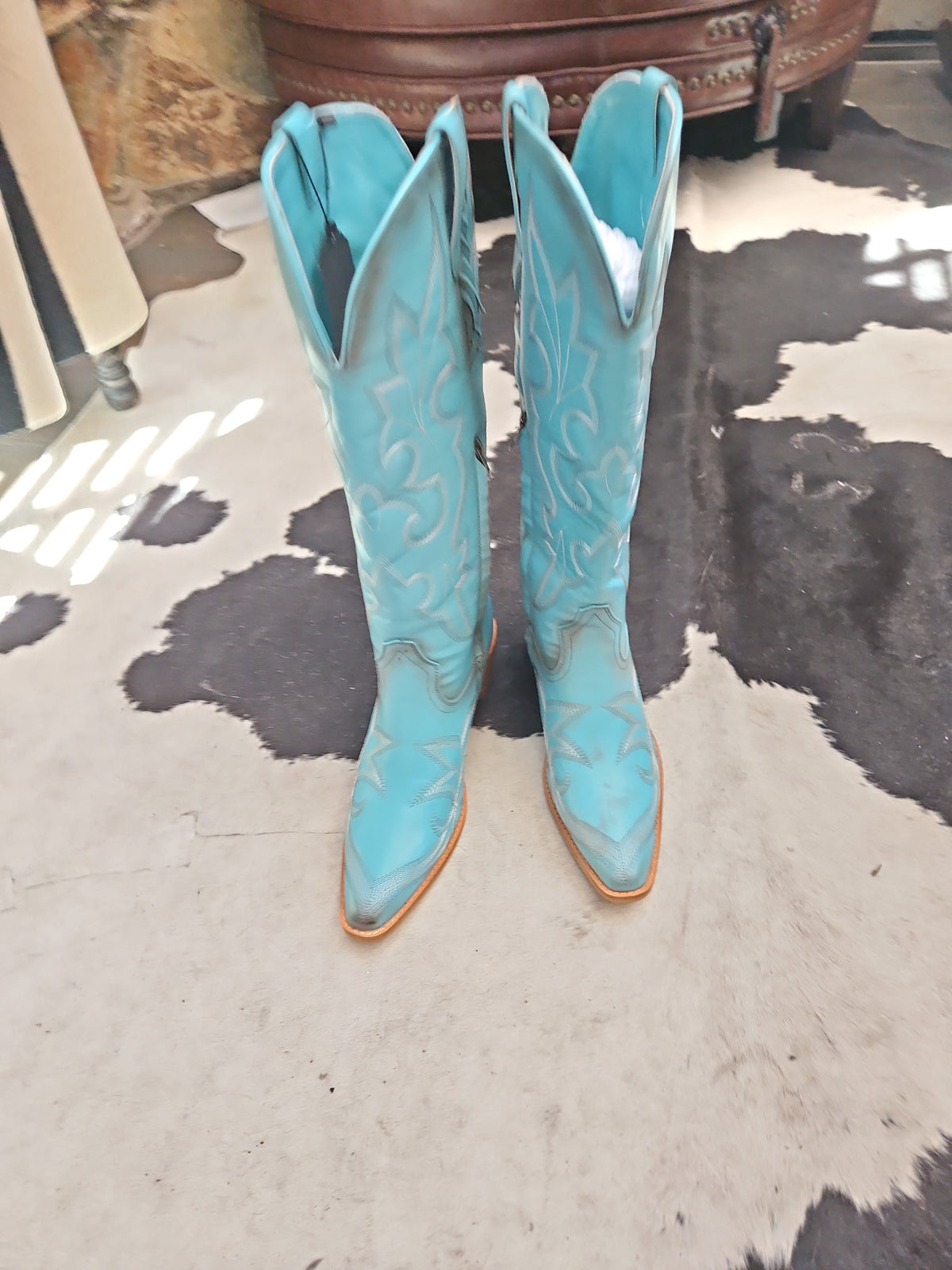 Women's Turquoise Western Cowboy Boots Knee High Side Zip Size 12 New