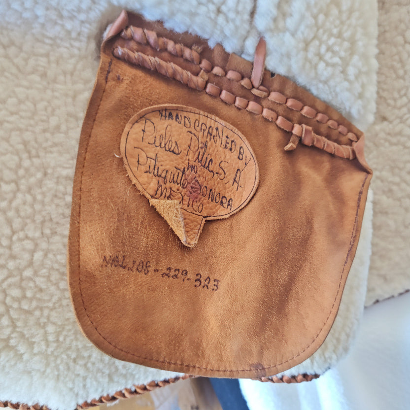 Vintage Shearling Sheepskin Vest Women's Small Tan Suede Sherpa Lined Western Boho