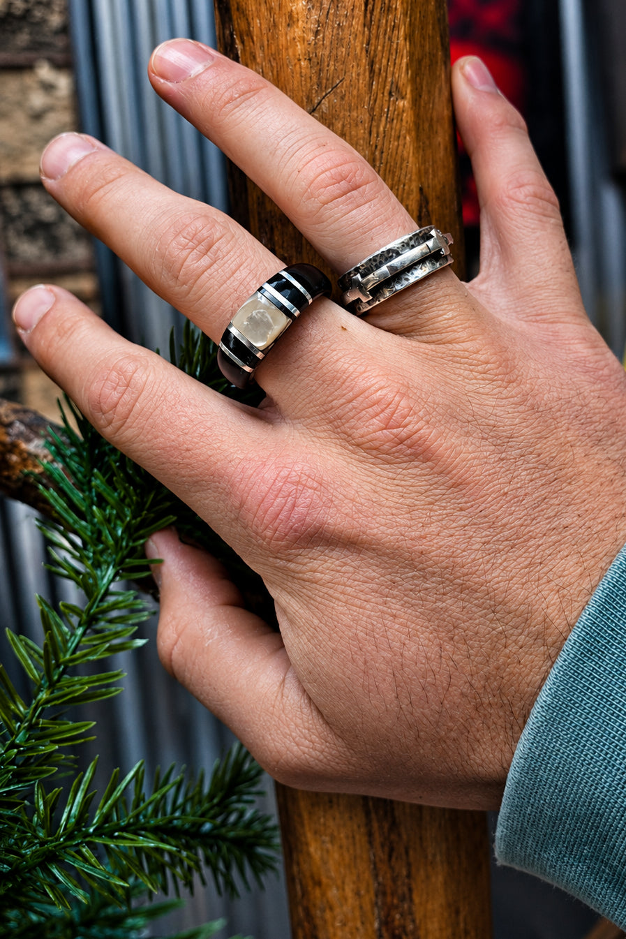 Black Ring with Mother-of-Pearl Center Size 12