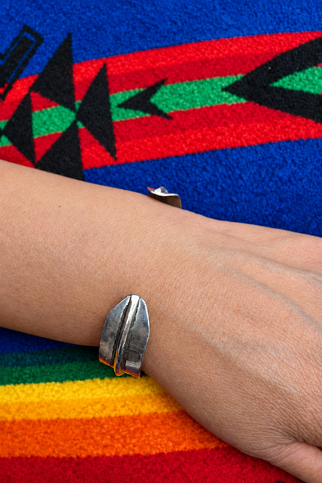 Vintage Sterling Silver Turquoise feather Cuff Bracelet - Southwestern Style