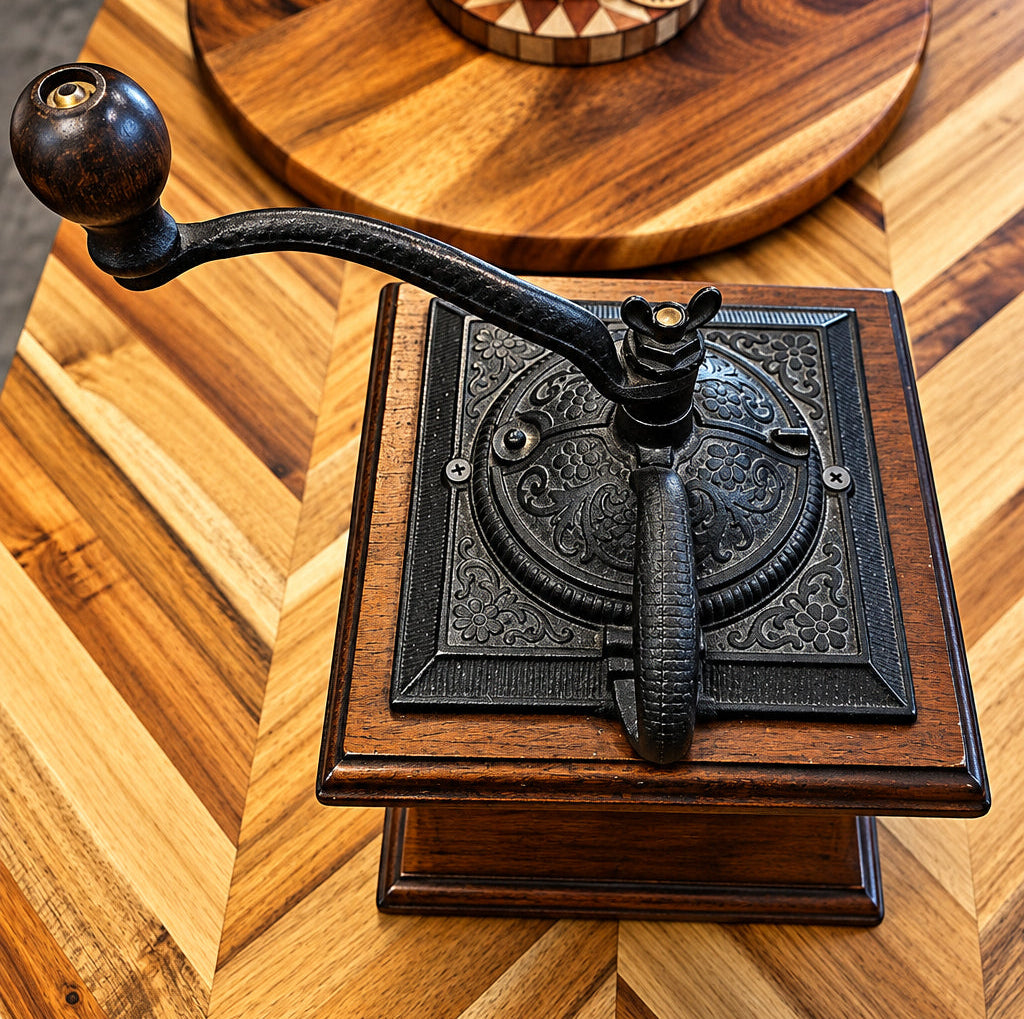 Antique Wood & Cast Iron Hand-Crank Coffee Mill