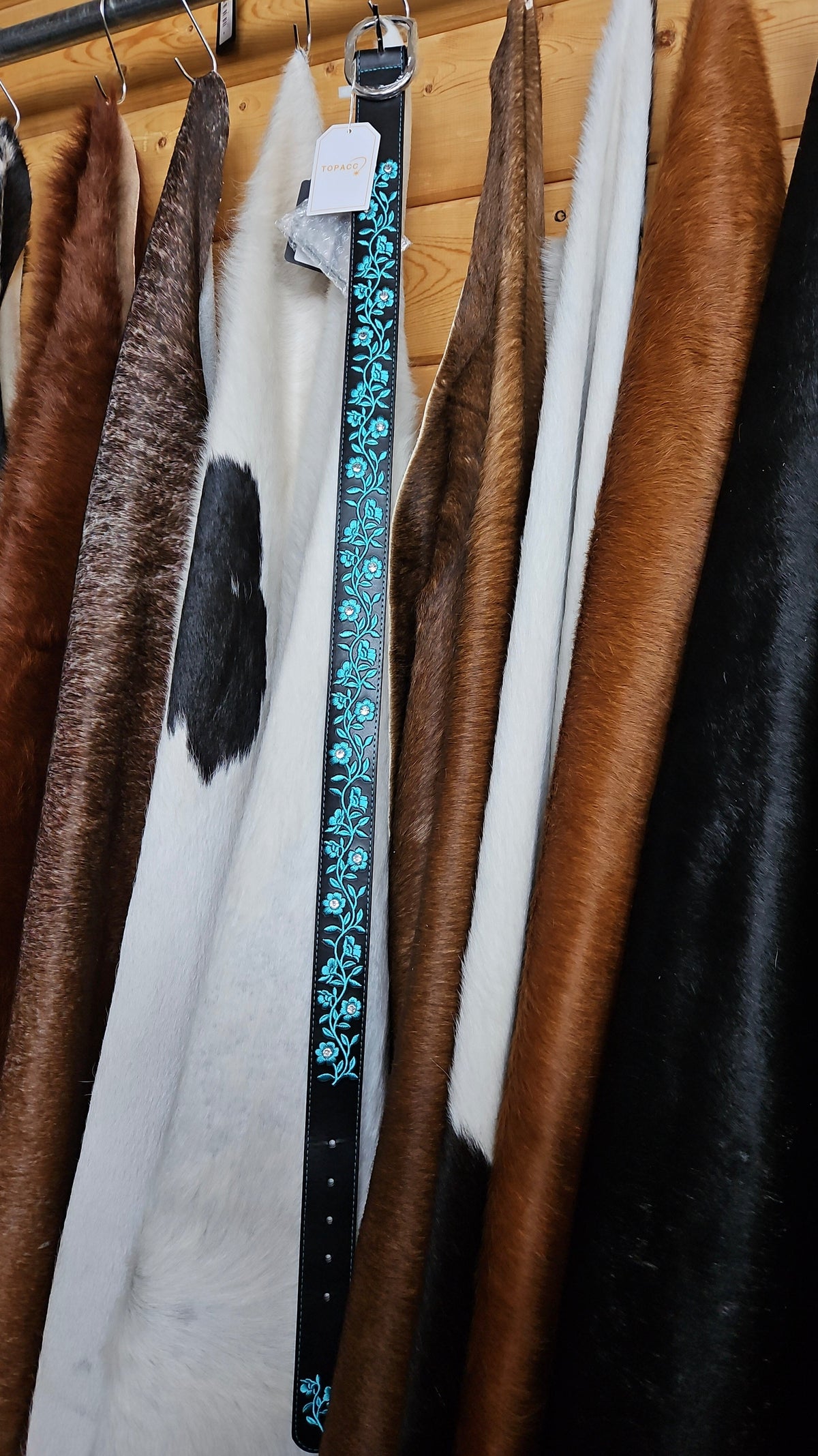Topacc Black and Turquoise Western Floral Belt 100cm