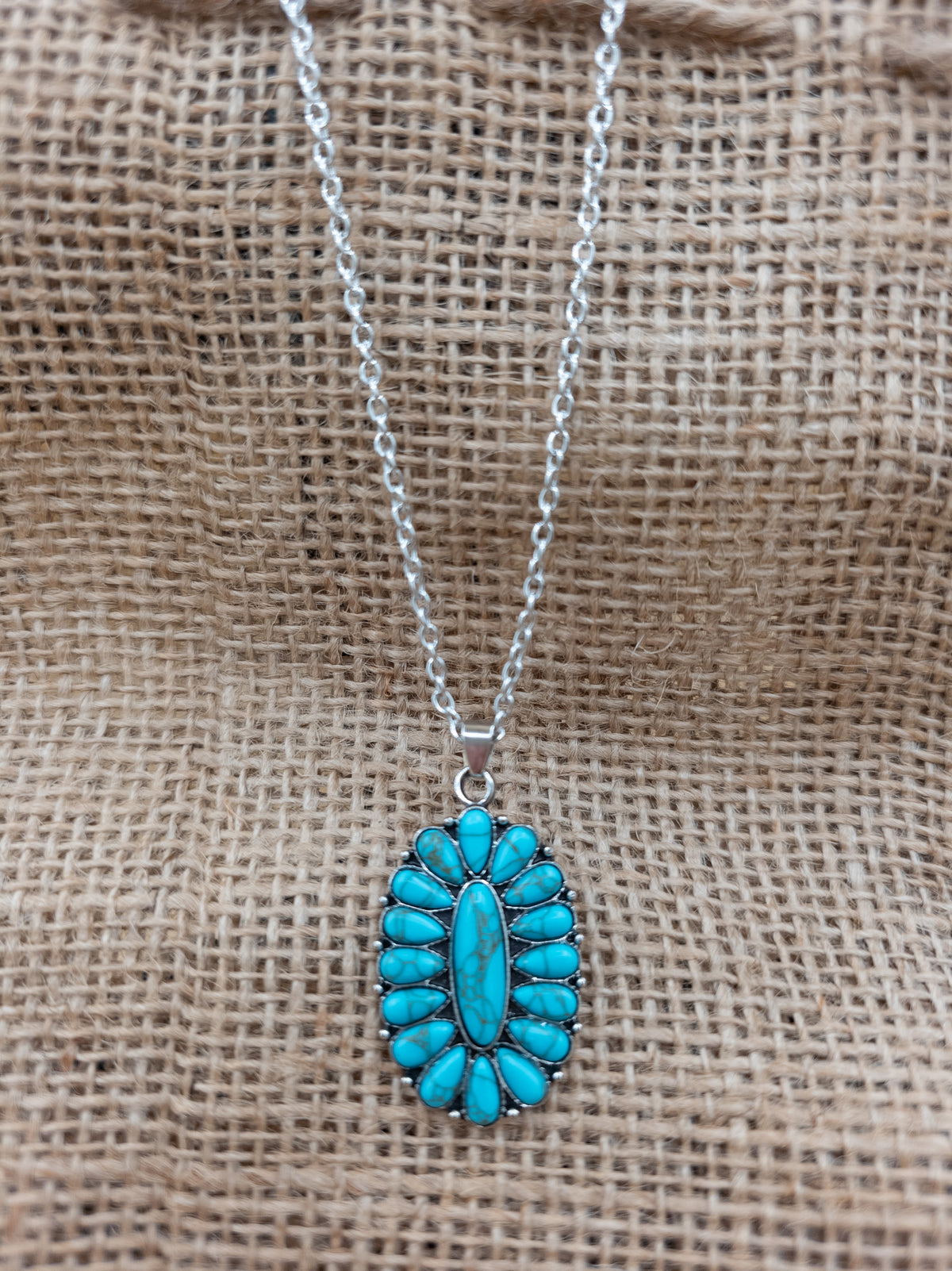 Faux Turquoise Oval Cluster Pendant Necklace