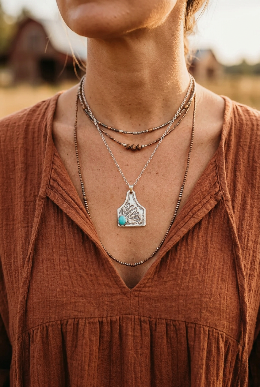 Faux Turquoise Southwestern Pendant Necklace