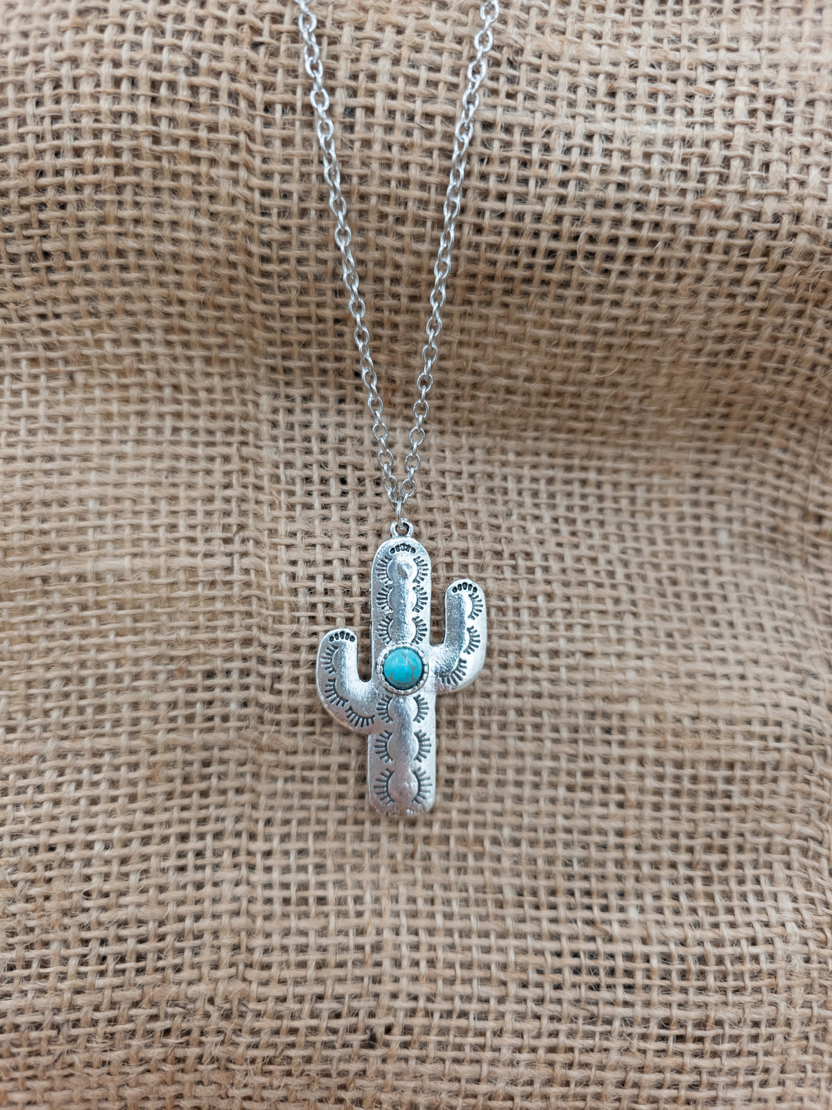 Faux Turquoise Cactus Pendant Necklace