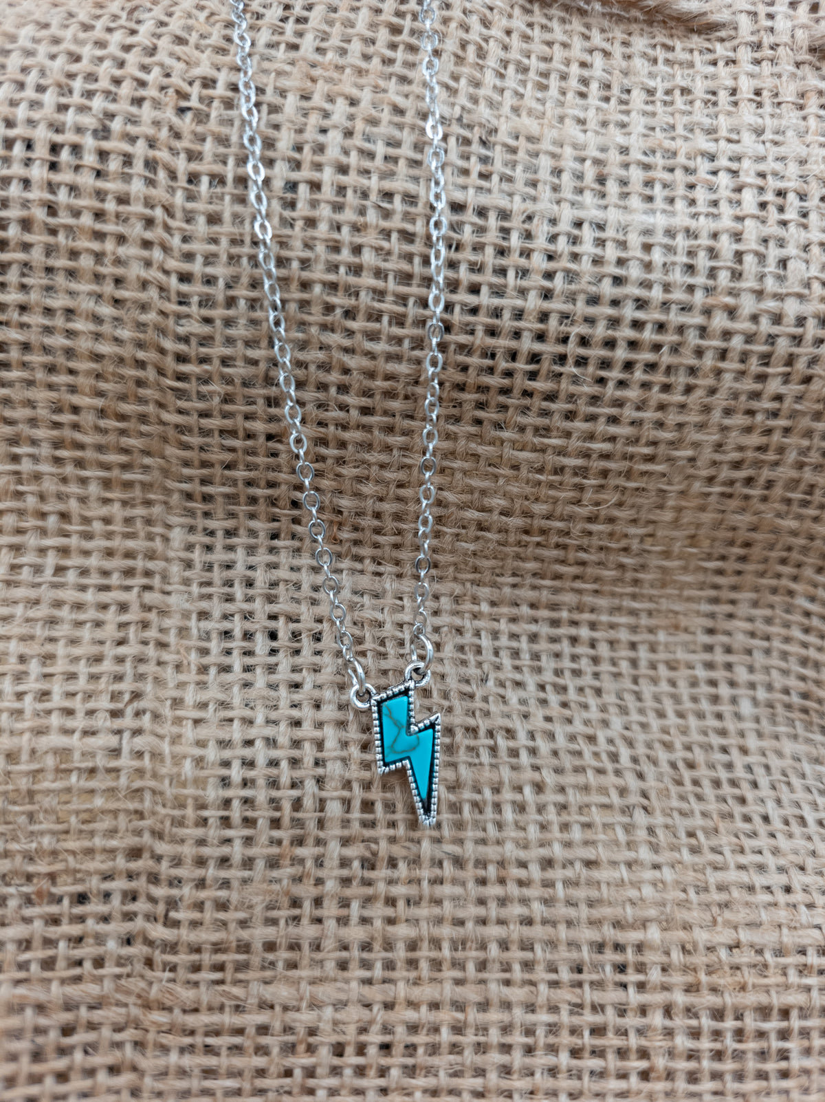 Turquoise-Style Lightning Bolt Pendant Necklace