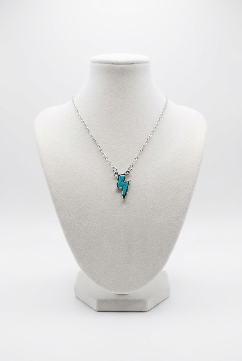 Turquoise-Style Lightning Bolt Pendant Necklace