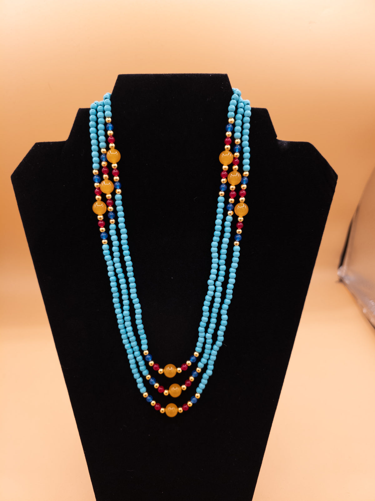 Three-Strand Turquoise-Look Beaded Necklace