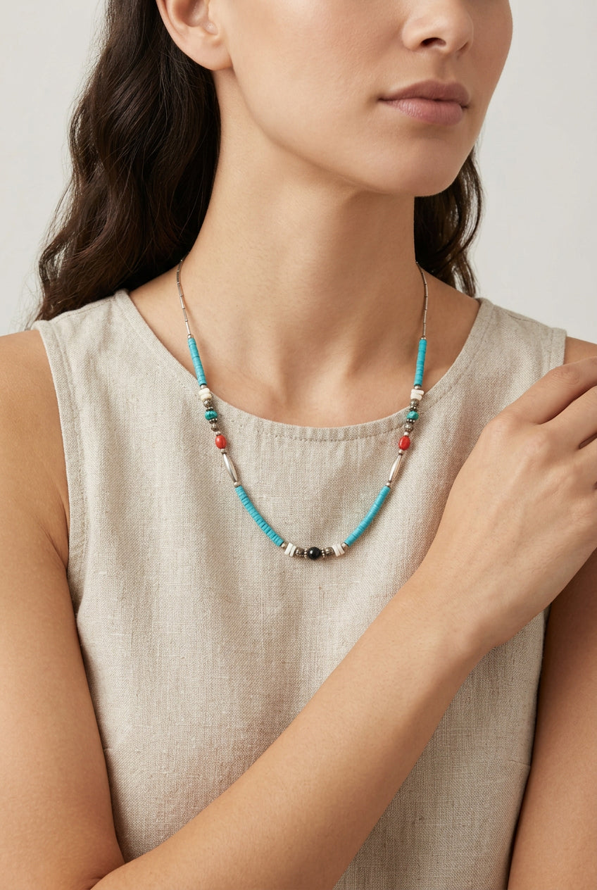 Turquoise Necklace Navajo Heishi Beads Genuine Natural