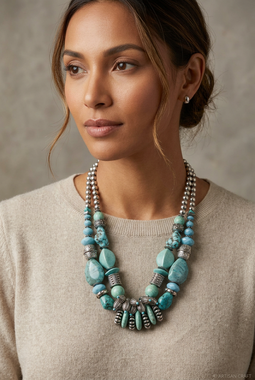 Turquoise With  Silver Tone Necklace