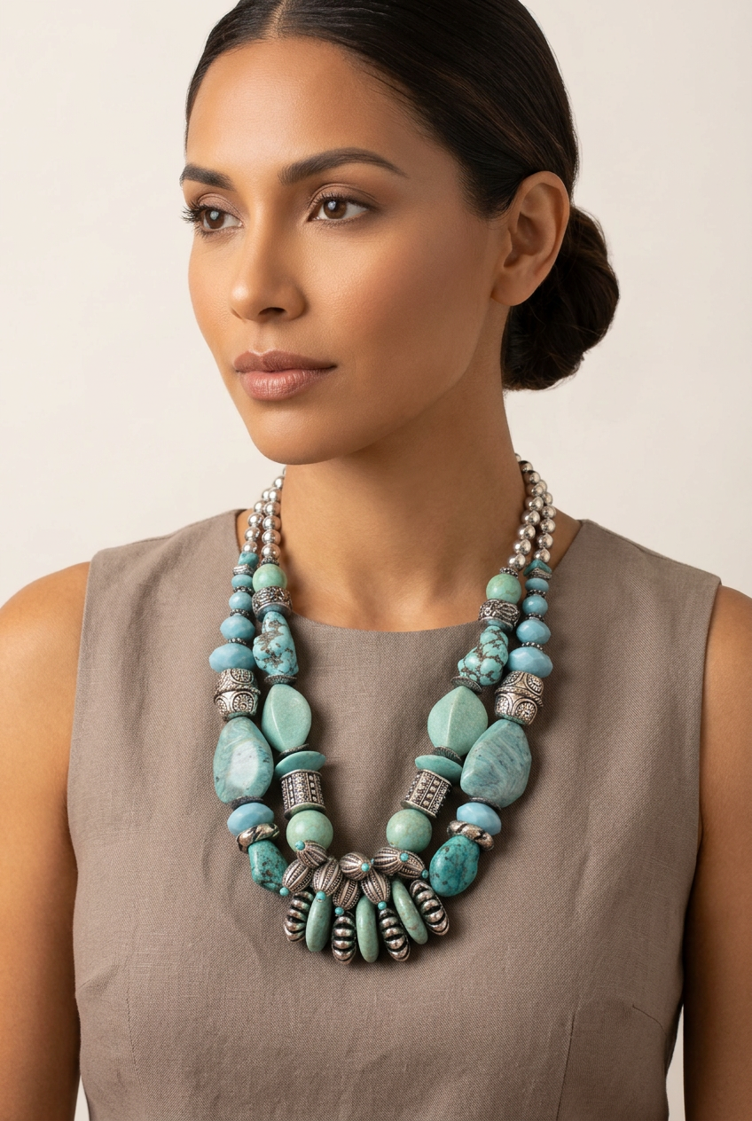 Turquoise With  Silver Tone Necklace