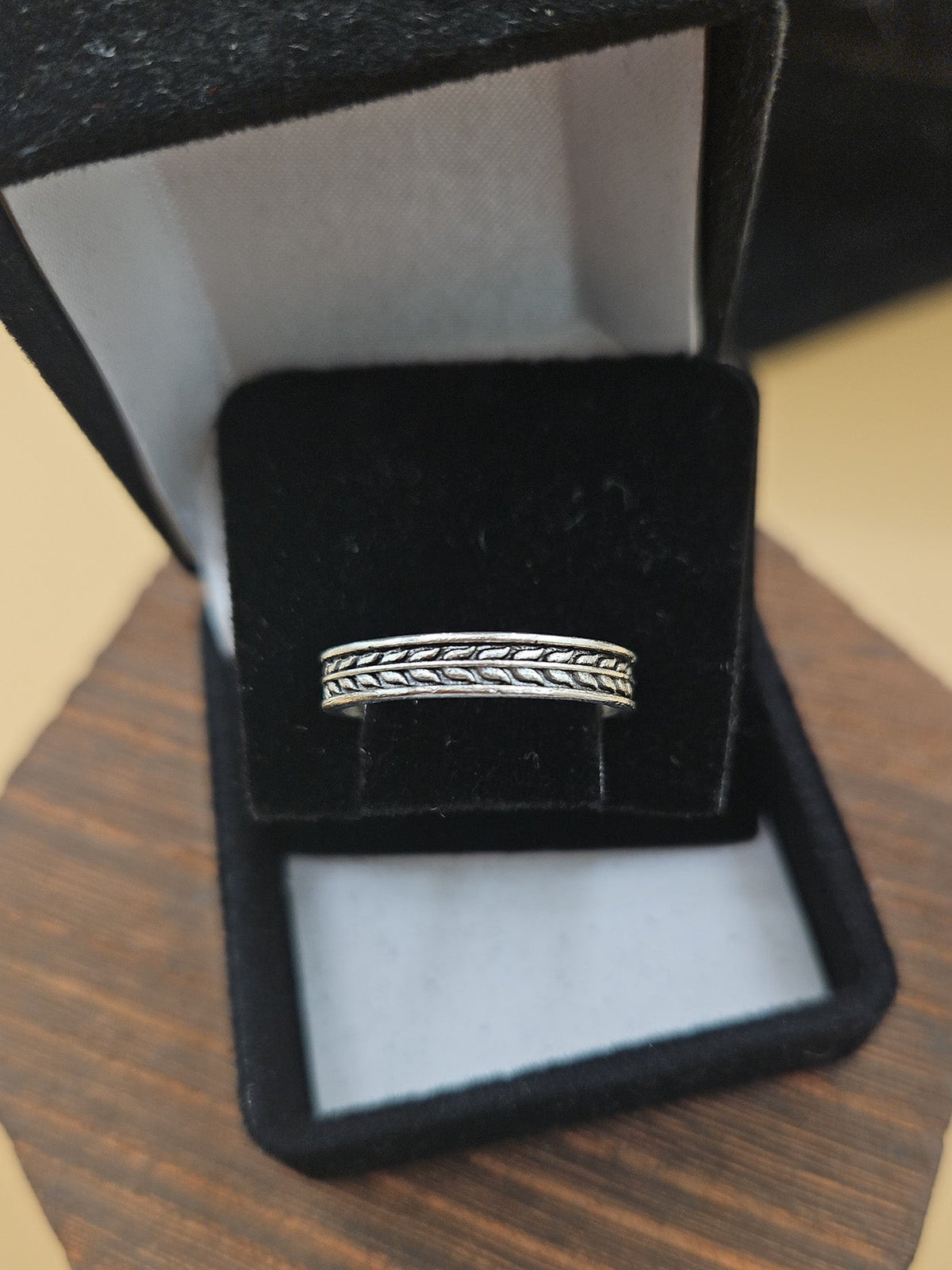 Silver-Tone Braided Band Ring – Adjustable, Size 6