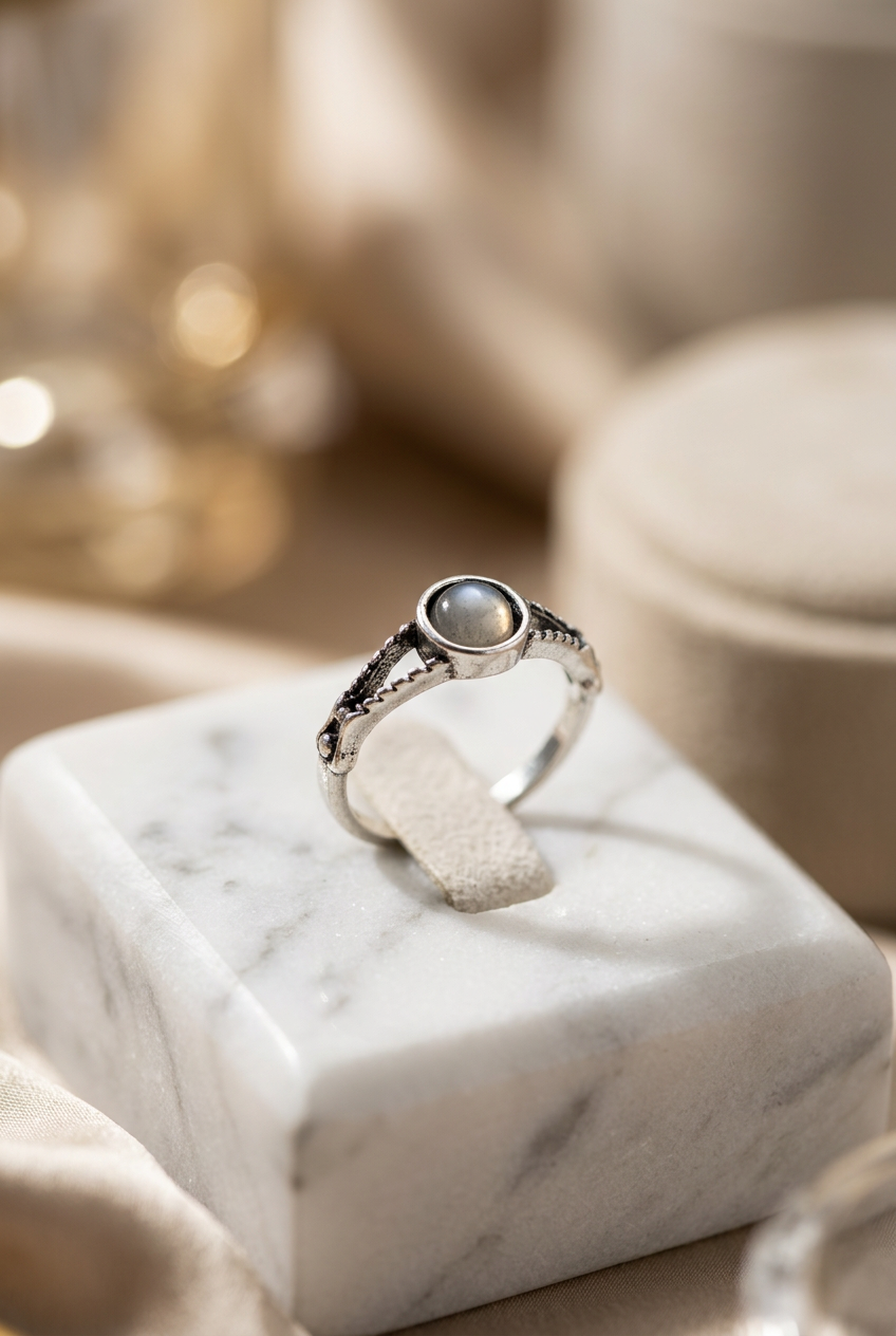 Silver-Tone Fashion White Glitter Stone Ring Size 6