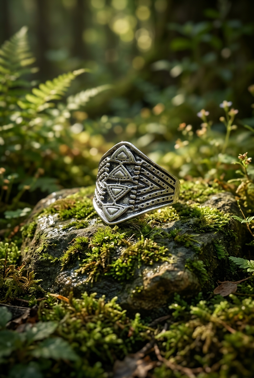 Southwestern Silver-Tone Geometric Ring – Size 7.5