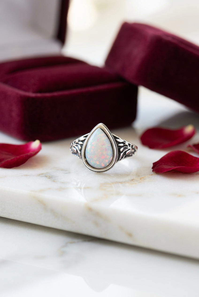 White Opal-Style Ring – Size 8