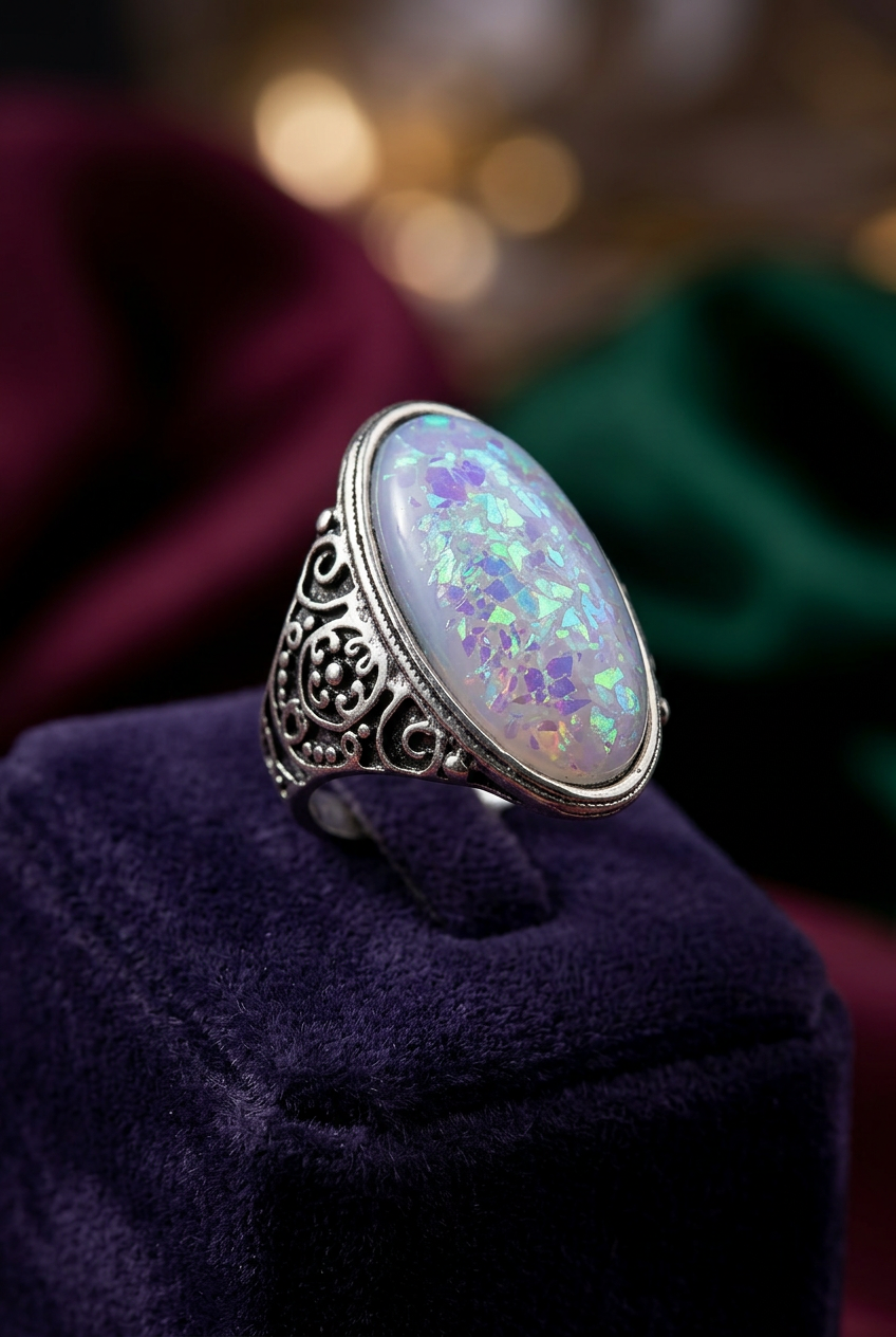 Iridescent Opal Statement Ring – Size 9