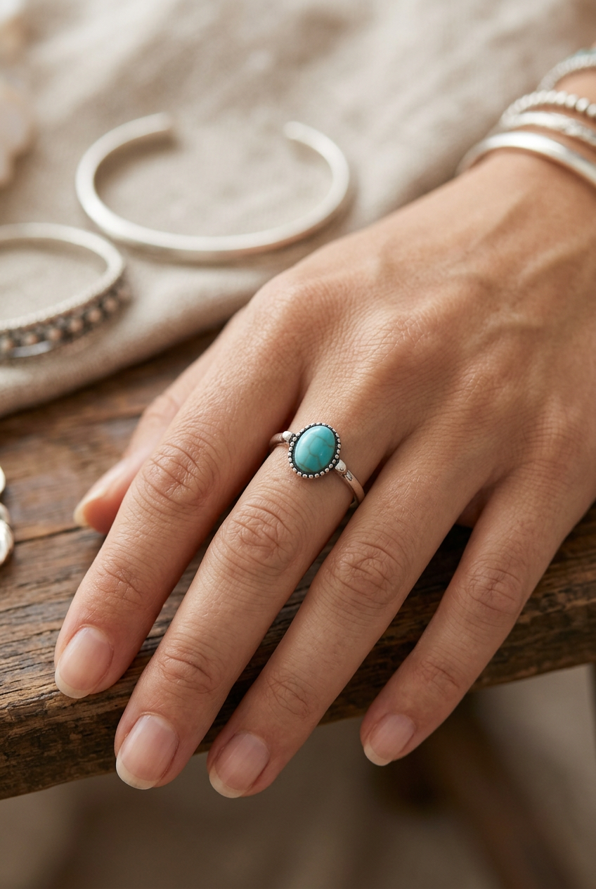 Turquoise Oval Statement Ring – Size 5.5