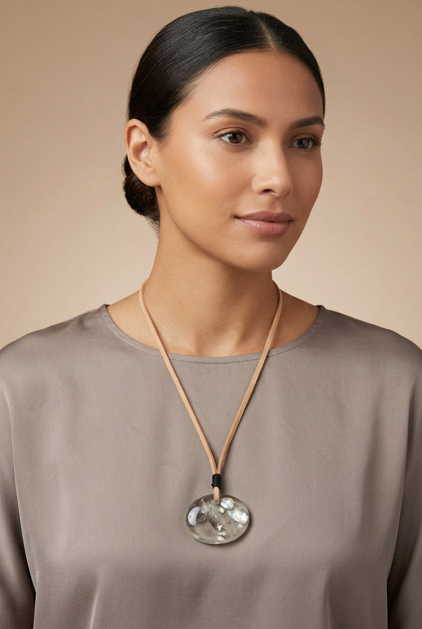 Boho Natural Stone Statement Necklace on Cord