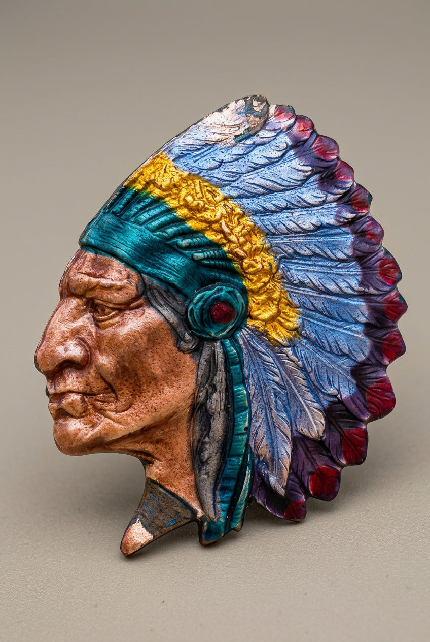 Native American-Inspired Multicolor Feather Headdress Enamel Pin