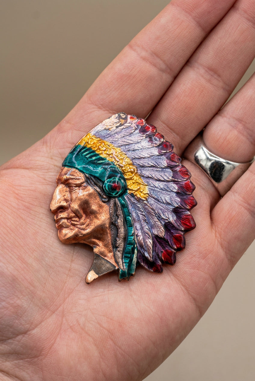 Native American-Inspired Multicolor Feather Headdress Enamel Pin
