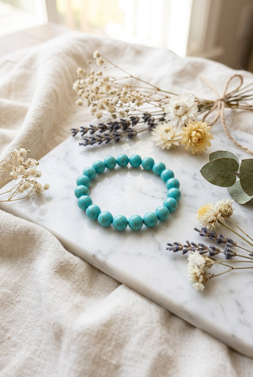 Turquoise Blue Stretch Bead Bracelet