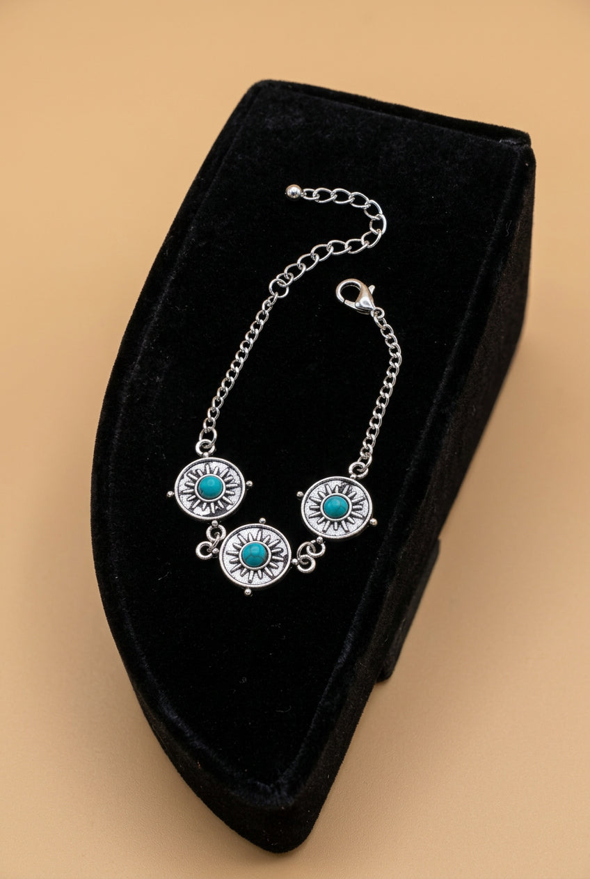 Turquoise Sunburst Western Charm Bracelet