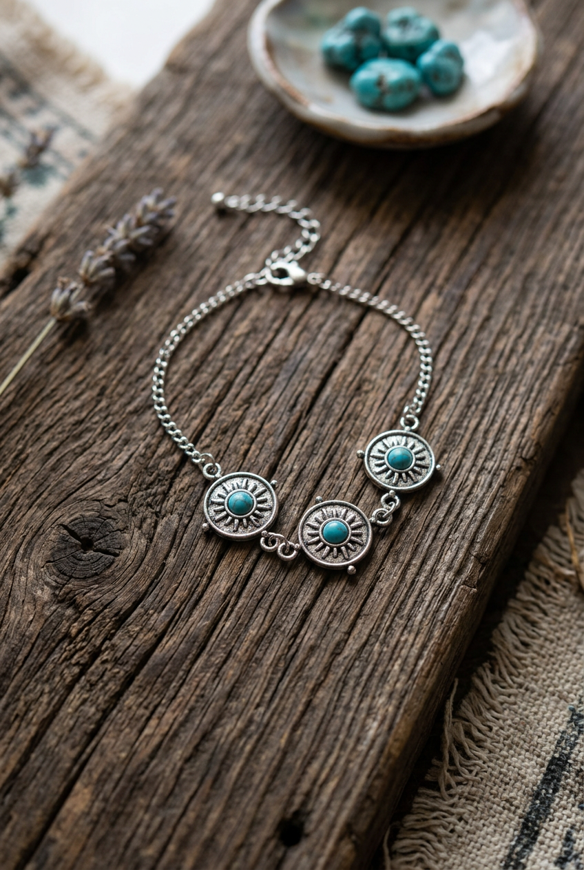 Turquoise Sunburst Western Charm Bracelet