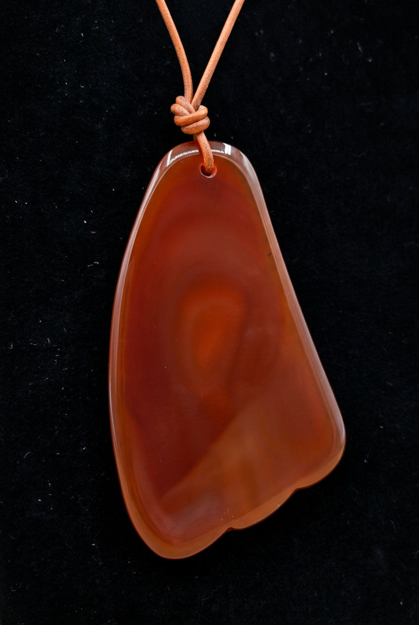 Large Carnelian Agate Statement Pendant Necklace on Chestnut Brown Cord