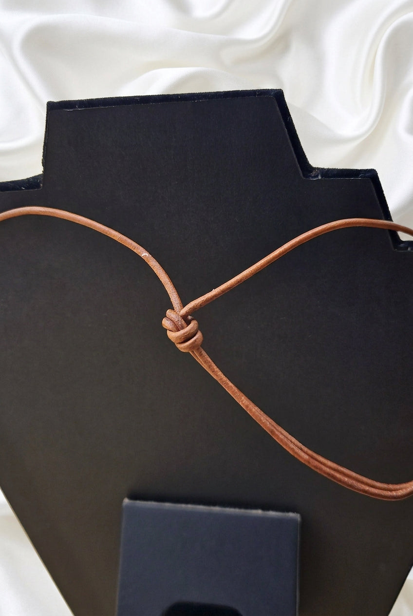 Large Carnelian Agate Statement Pendant Necklace on Chestnut Brown Cord