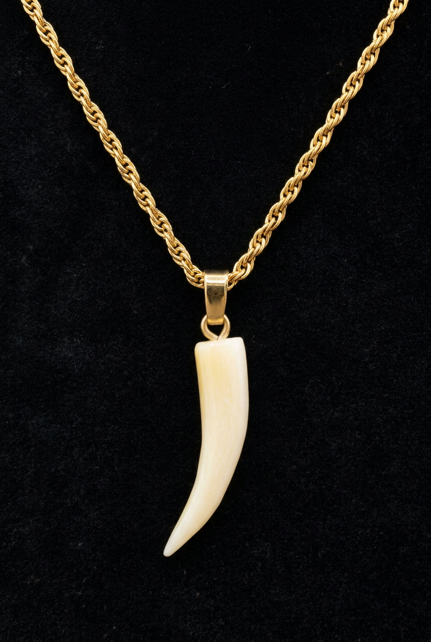 Imitation Animal Tooth Pendant Necklace on Gold-Tone Chain