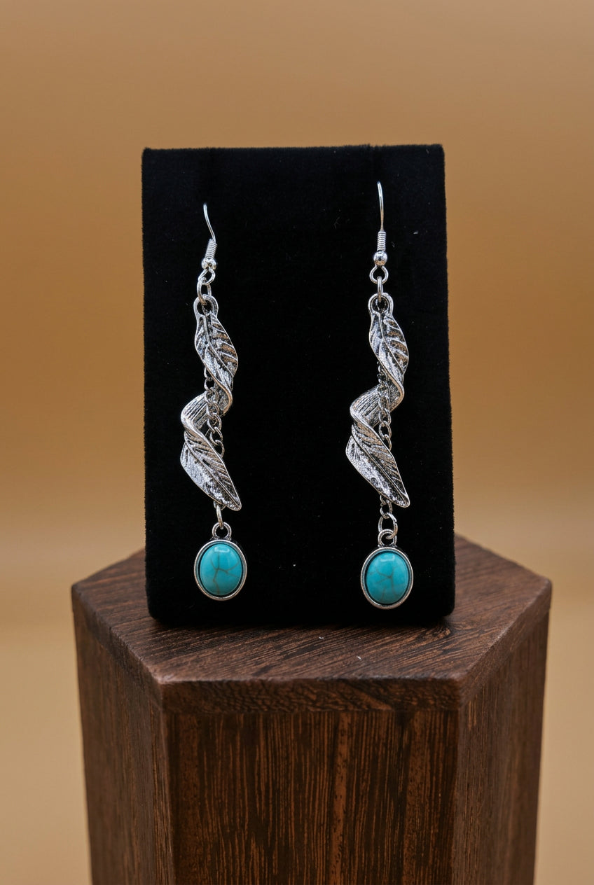 Turquoise & Twisted Leaf Dangle Earrings