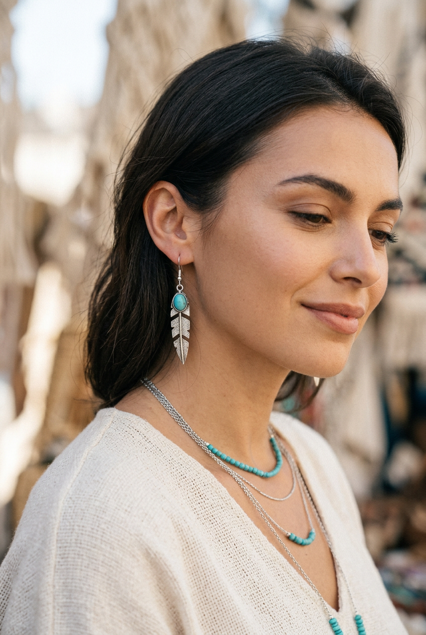 Turquoise Feather Drop Earrings