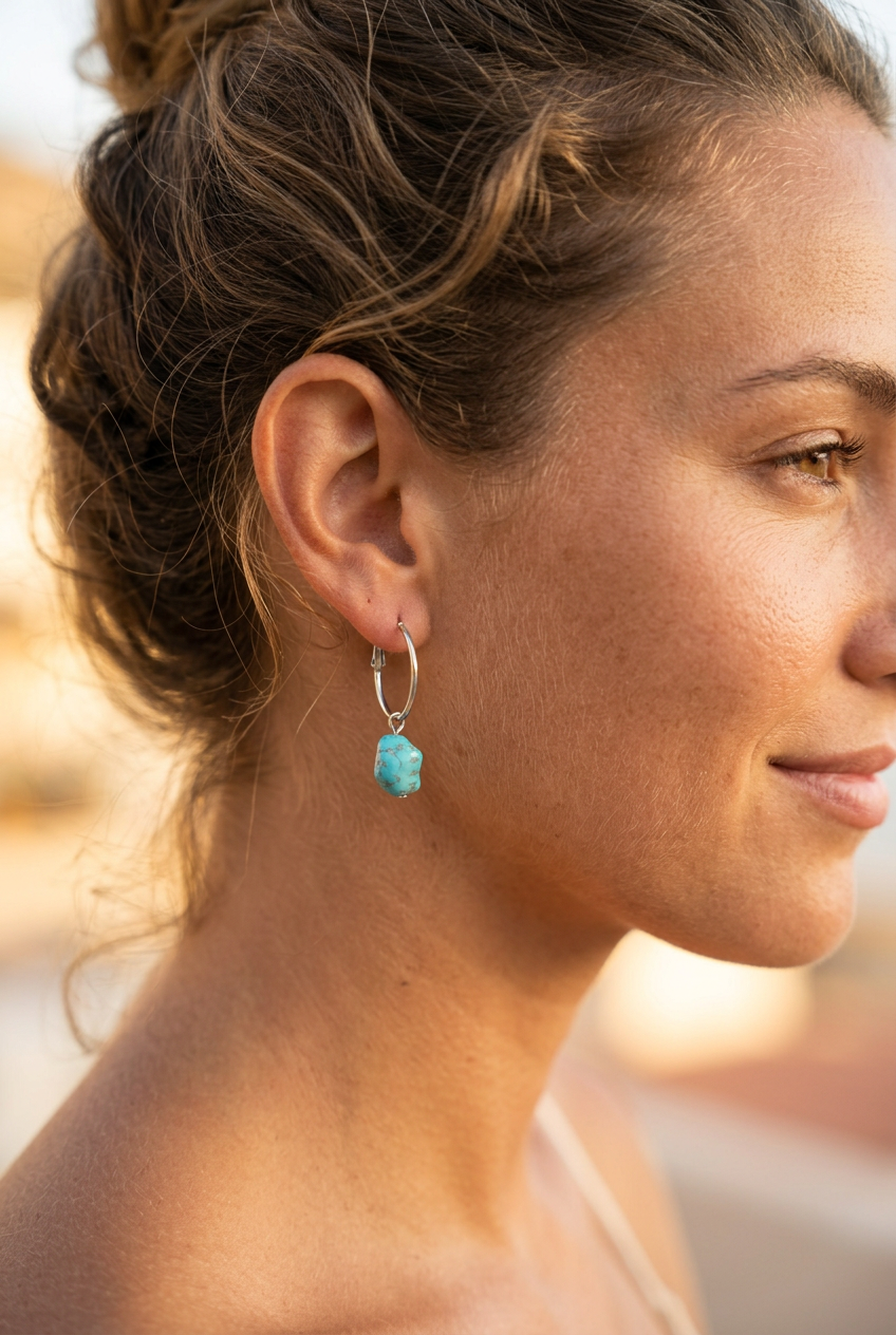 Turquoise Nugget Hoop Earrings