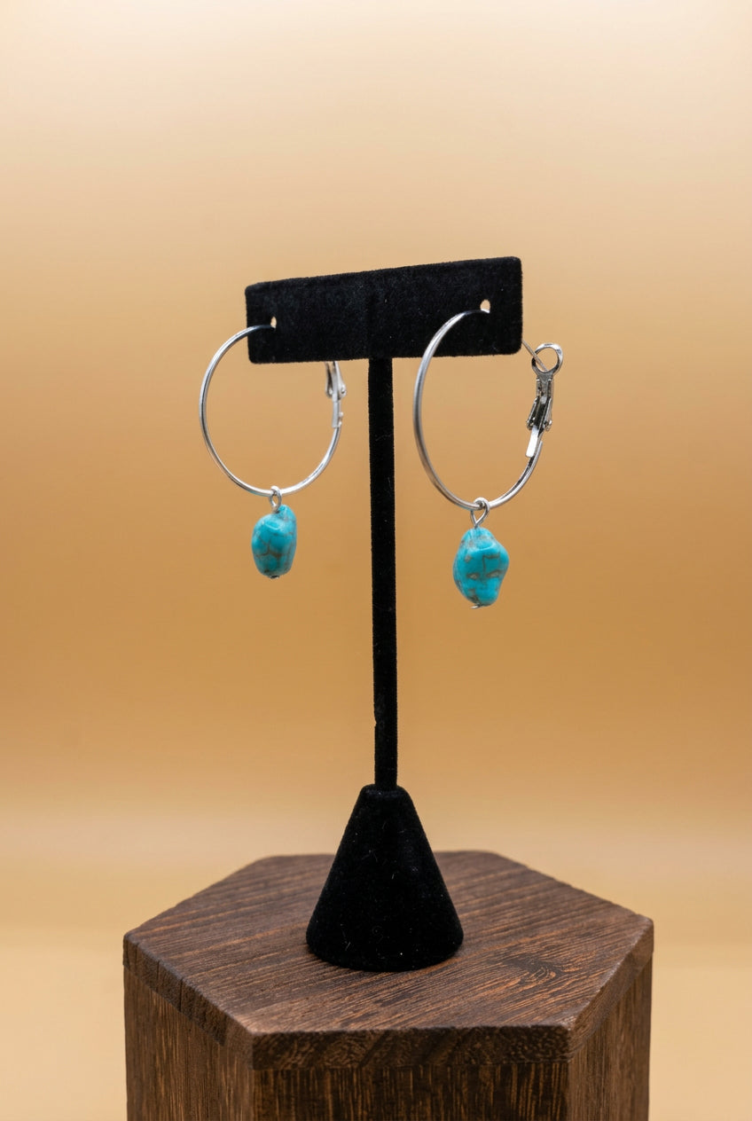 Turquoise Nugget Hoop Earrings