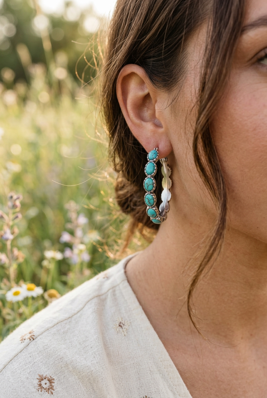 Turquoise Beaded Hoop Earrings