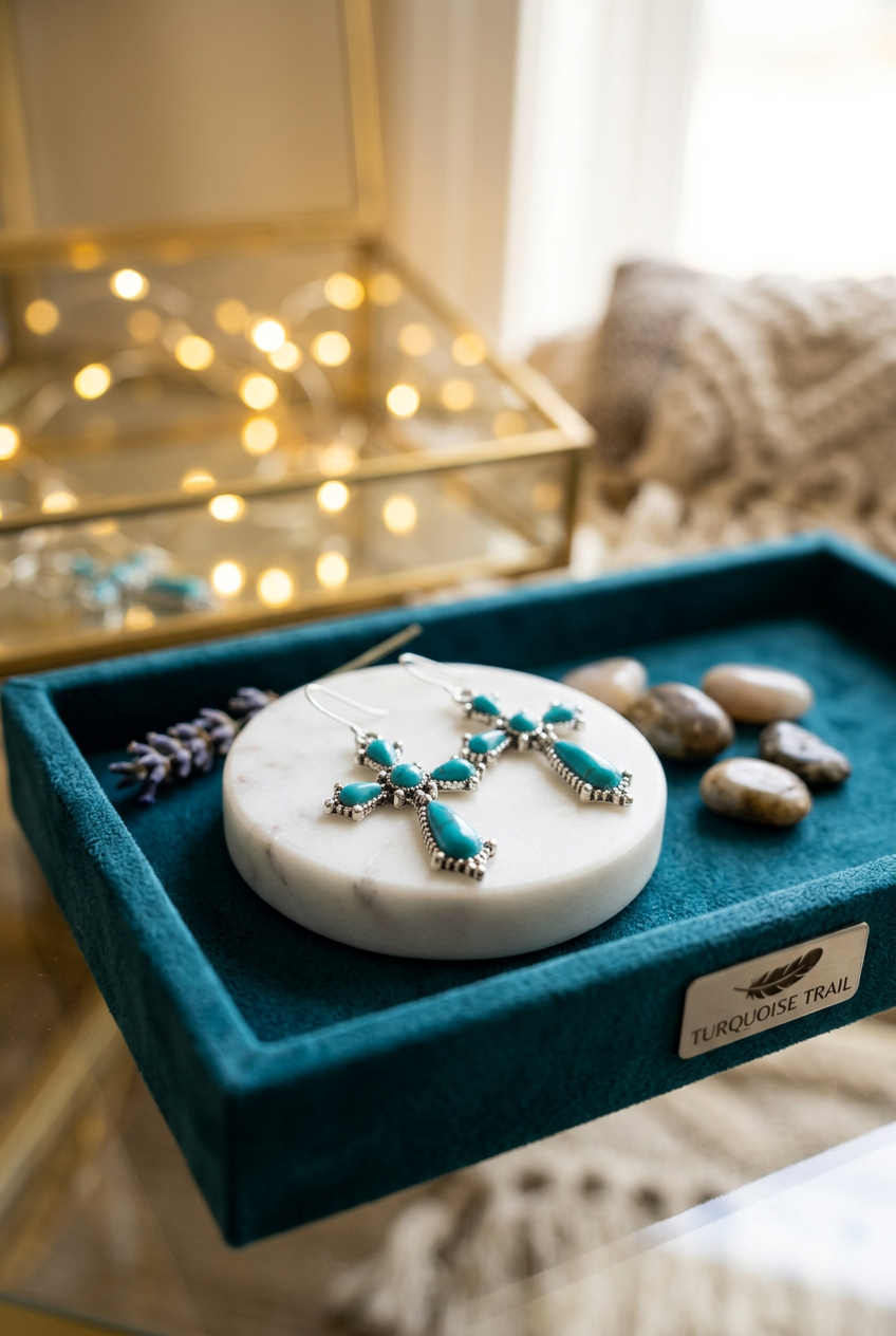 Turquoise Western Cross Dangle Earrings