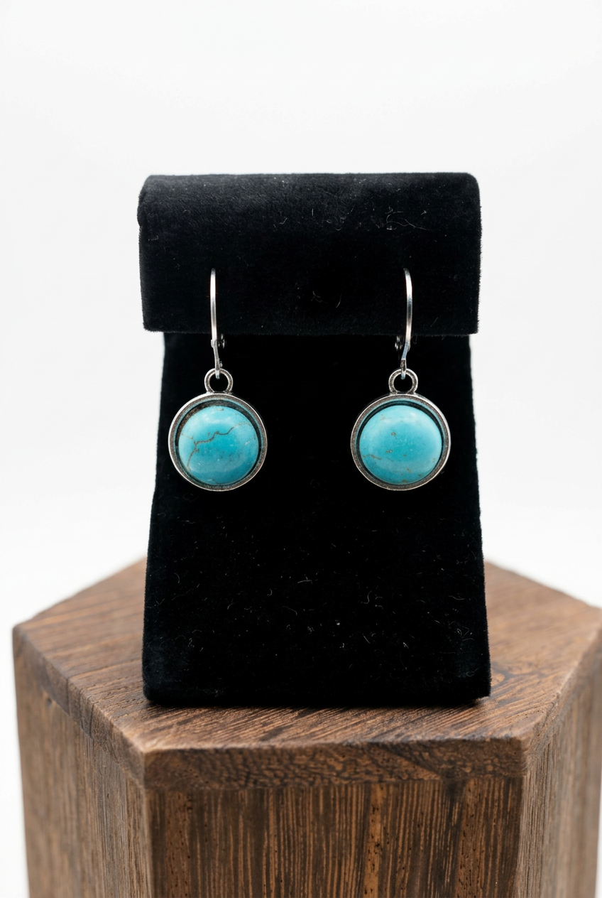 Turquoise Round Stone Dangle Earrings