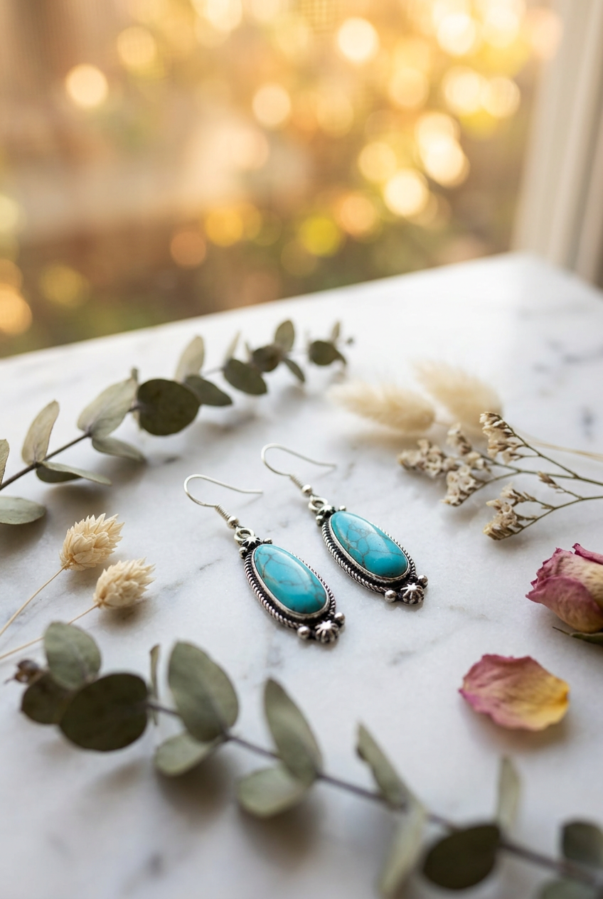 Turquoise Oval Dangle Earrings