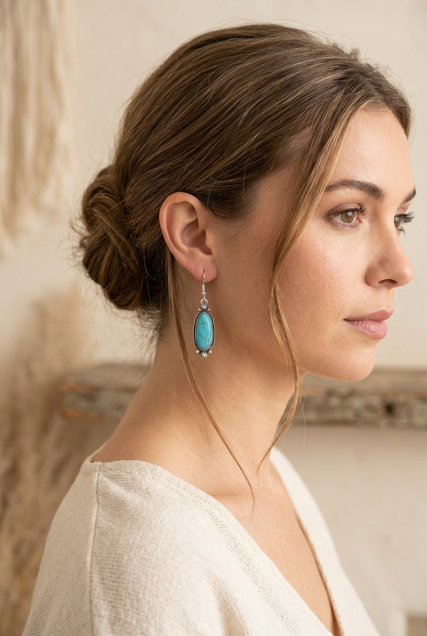 Turquoise Oval Dangle Earrings