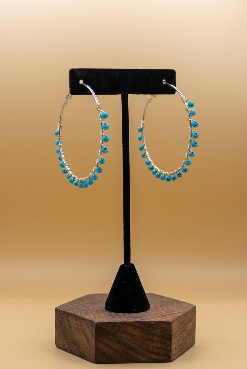 Turquoise Beaded Hoop Earrings