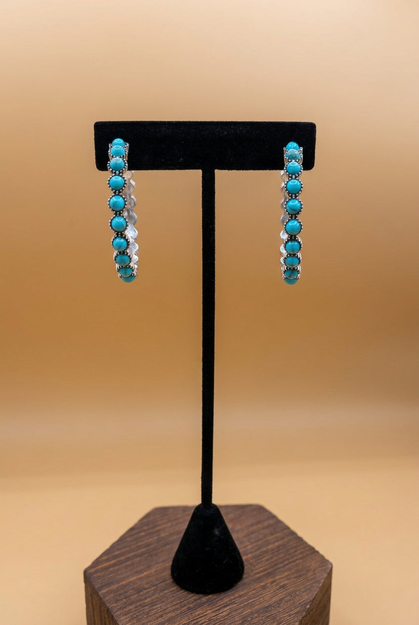 Turquoise Rhinestone Hoop Earrings