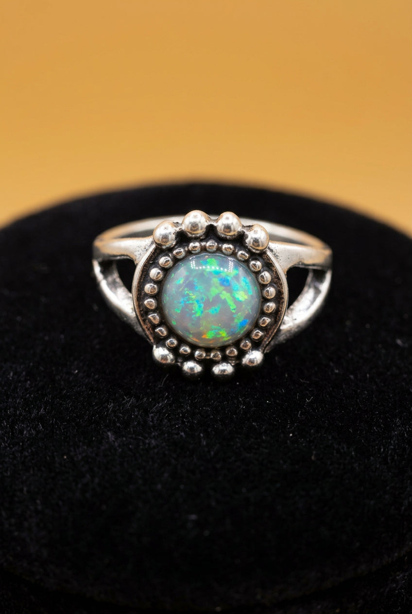 Opal-Style Round Stone Ring Size 7.5