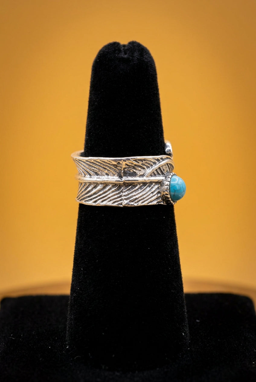 Southwestern Turquoise-Style Textured Ring Size 7